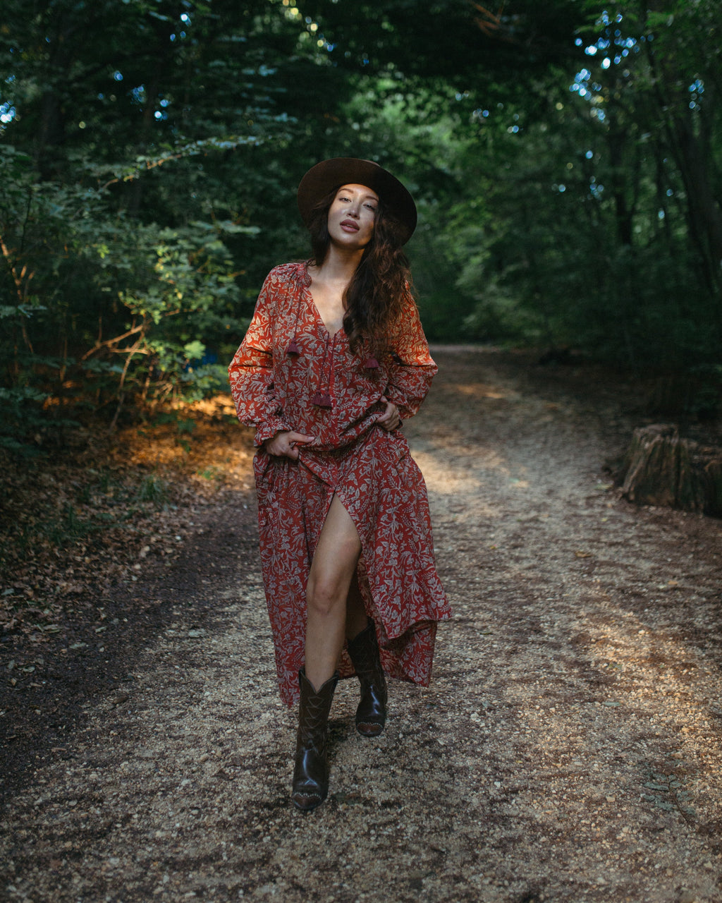 Chestnut Autumn Print with Burgandy Tassels