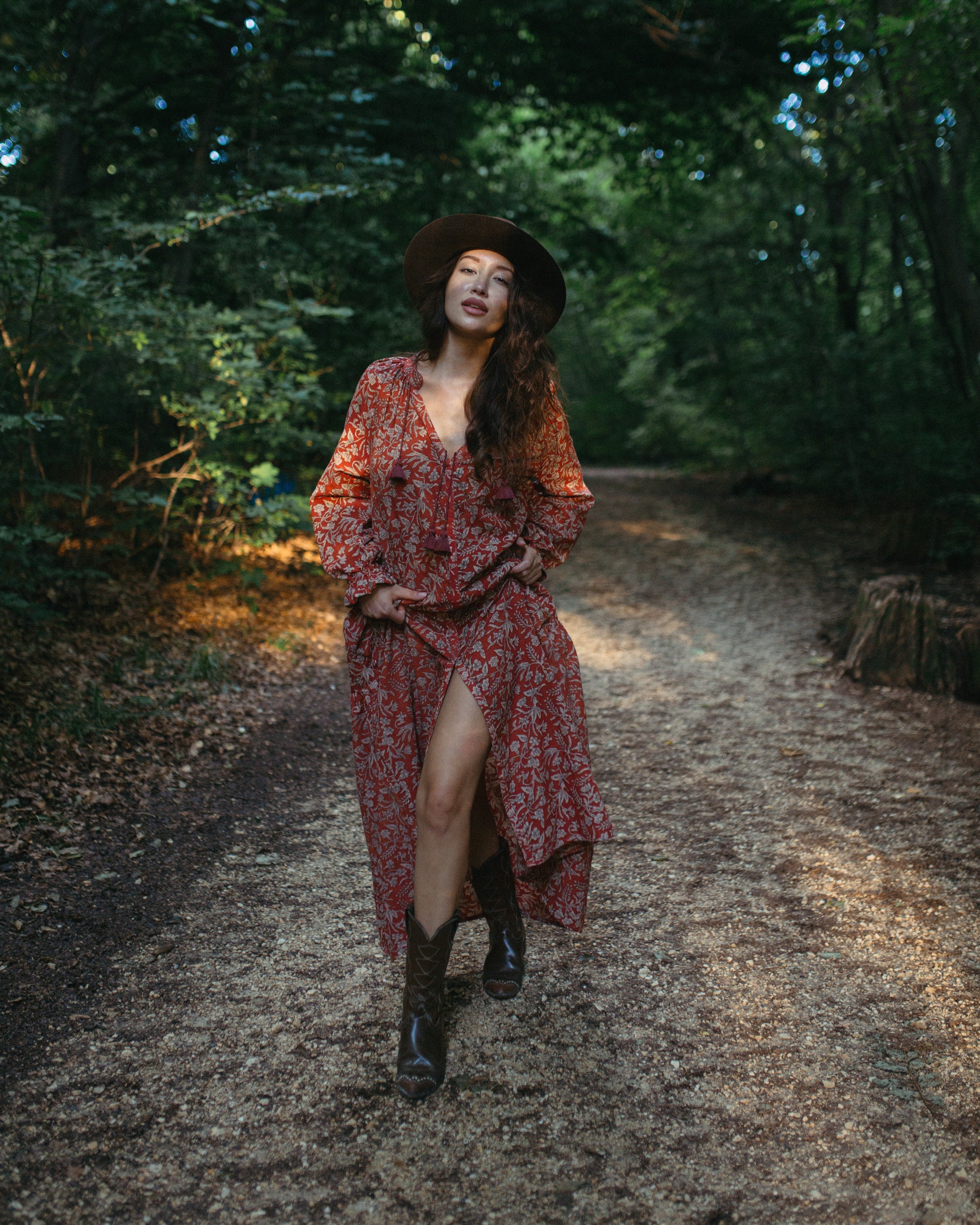 Chestnut Autumn Print with Burgandy Tassels