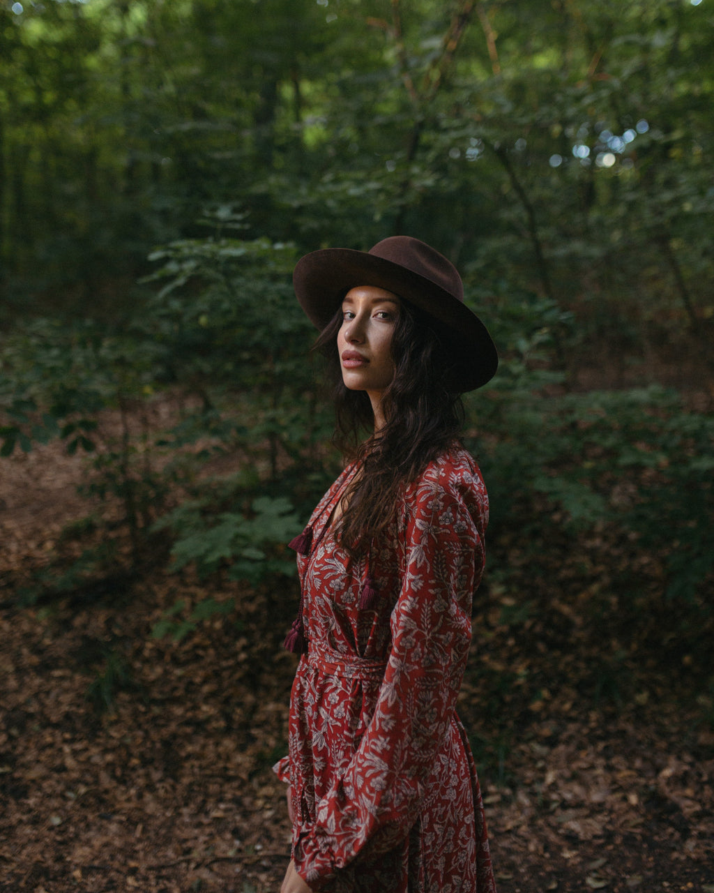 Chestnut Autumn Print with Burgandy Tassels