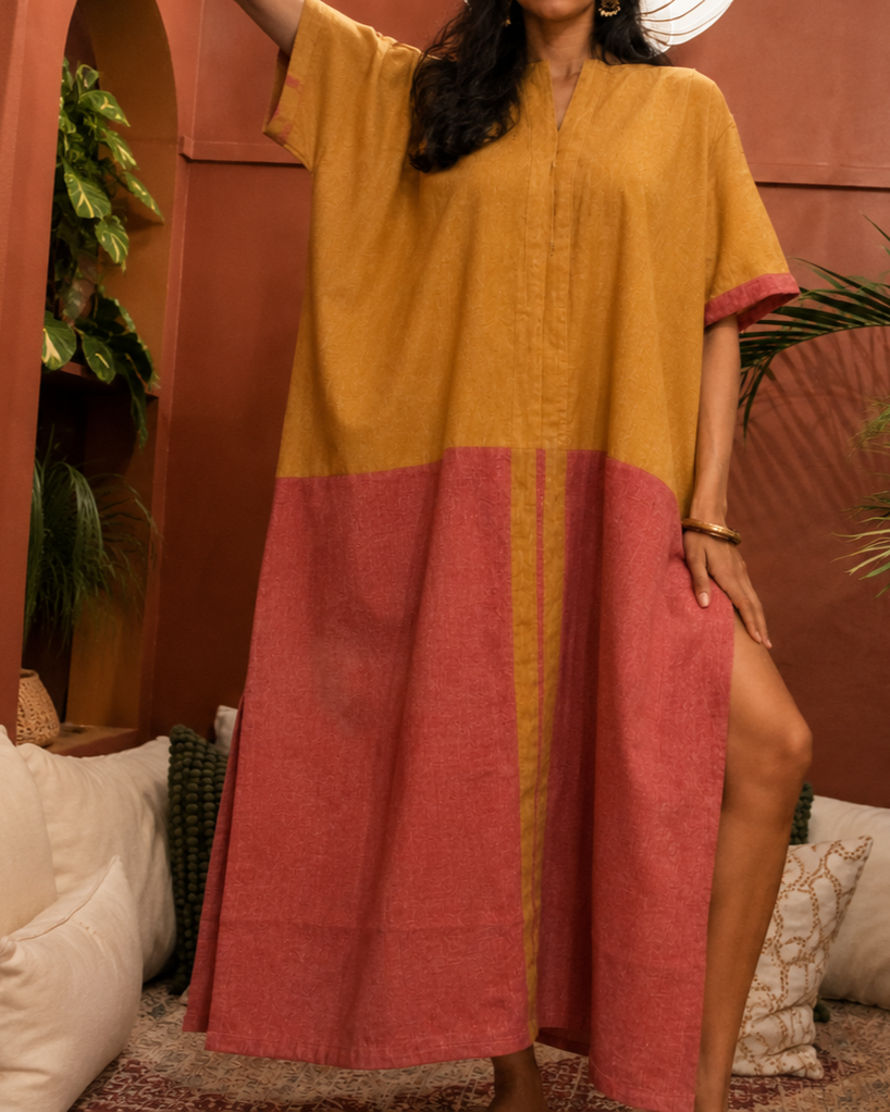 Keziah Kaftan ~ Naturally Dyed Loom Woven Desi Cotton and Hemp