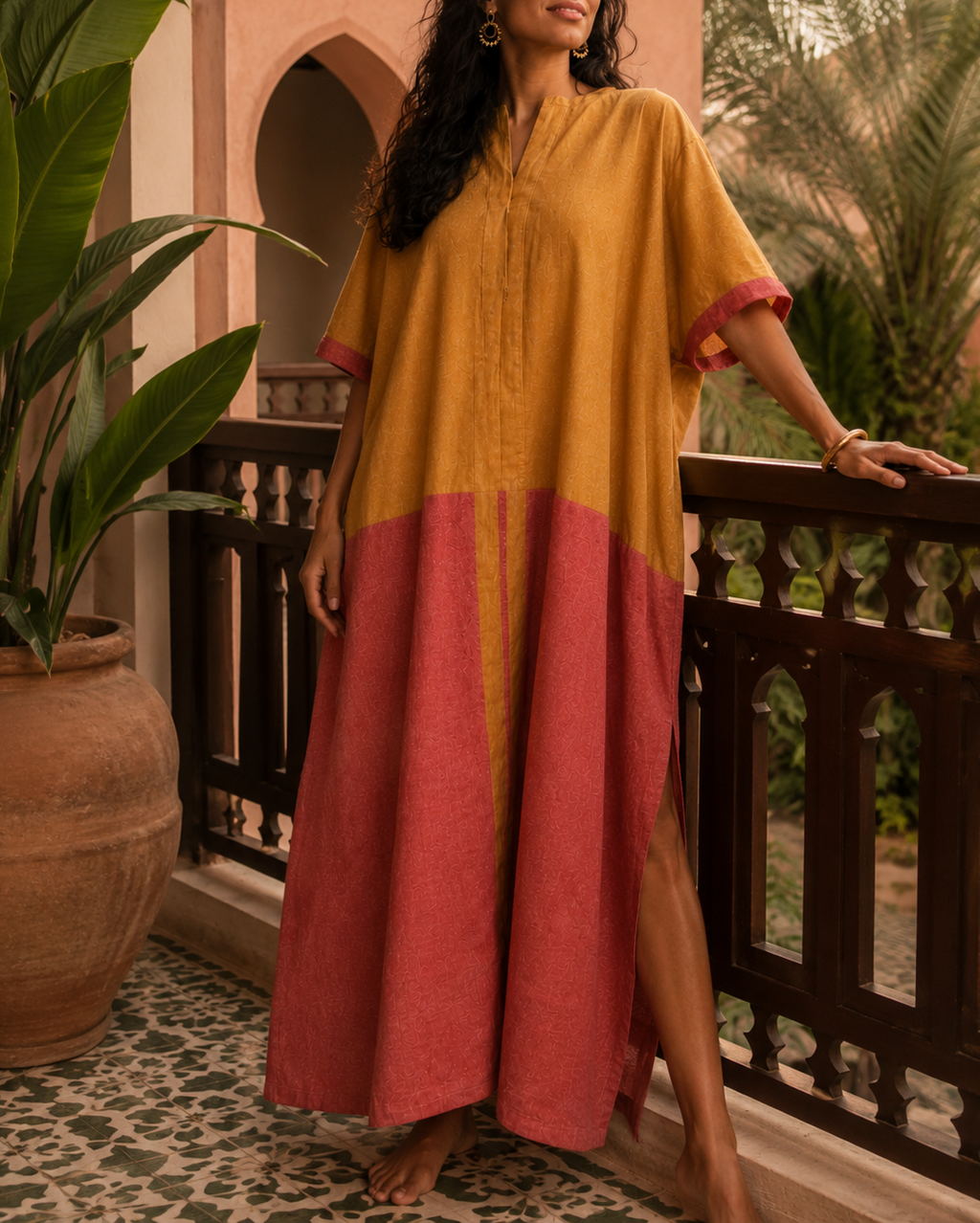 Keziah Kaftan ~ Naturally Dyed Loom Woven Desi Cotton and Hemp