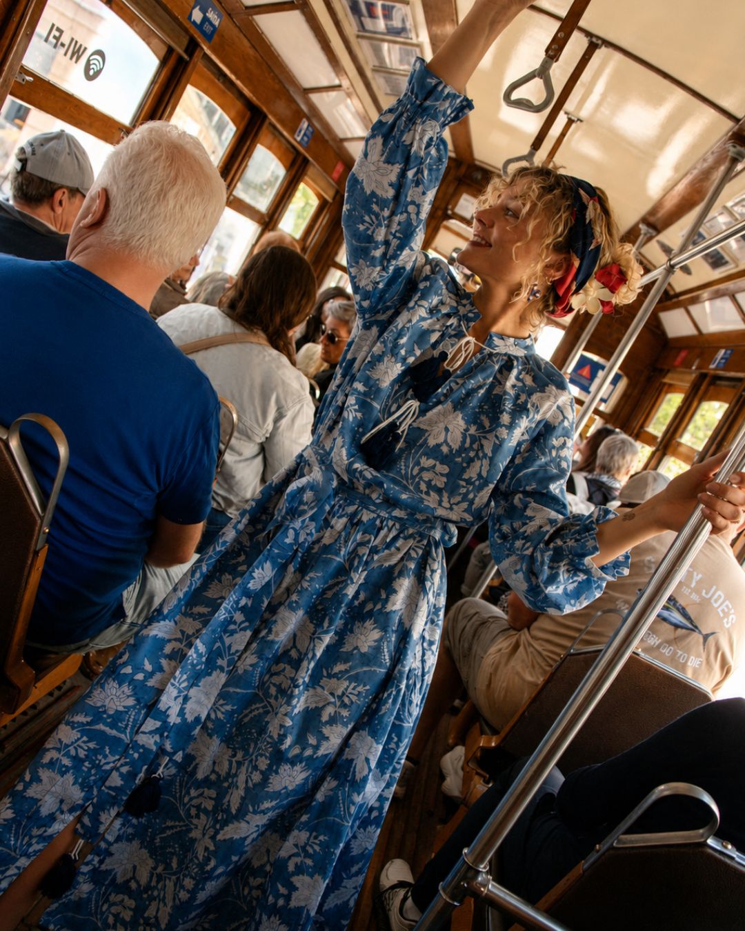 Maxi Kaftan in Blue Sky Print With White and Blue Tassels - PRE ORDER
