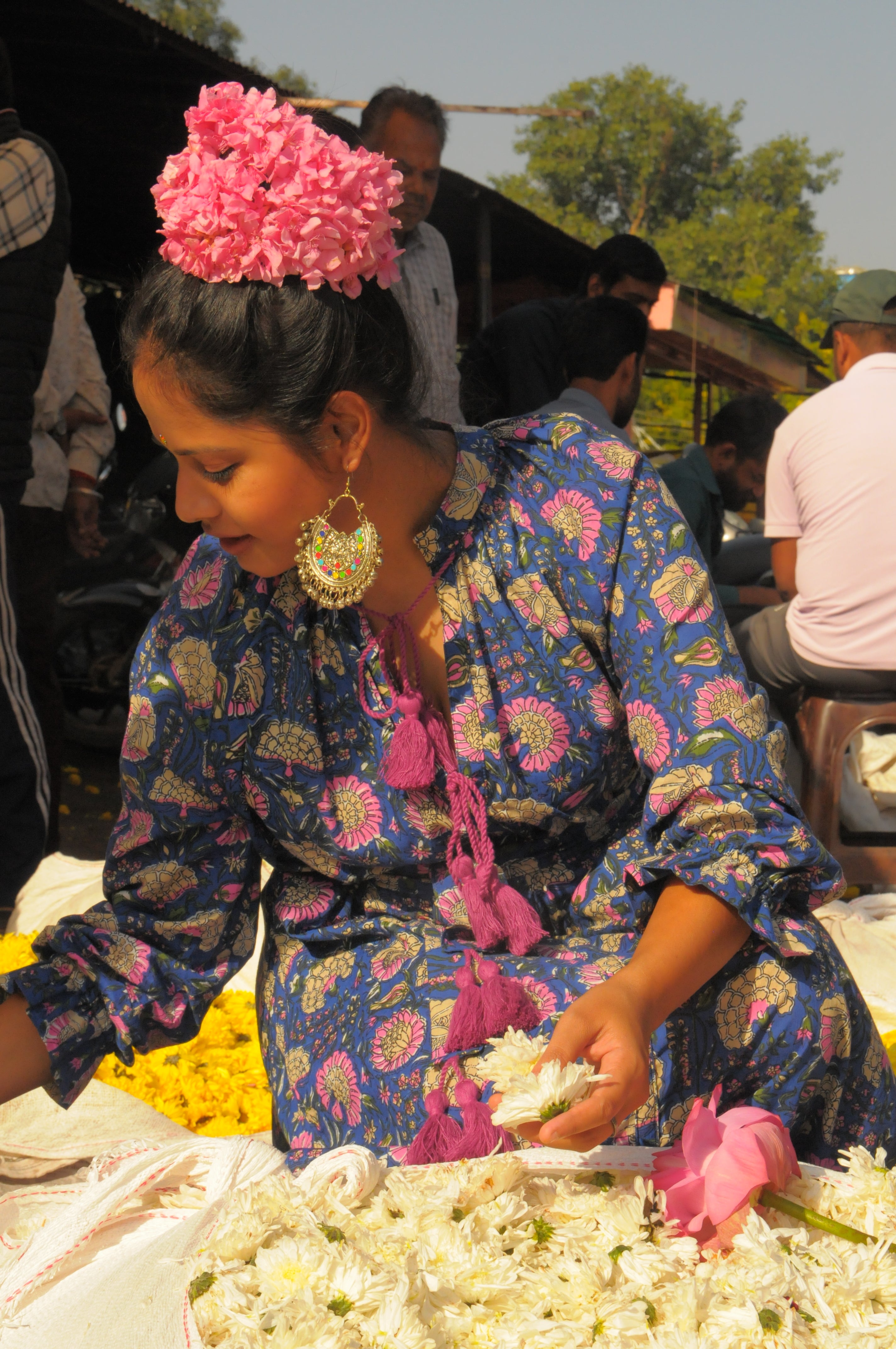 Jaipur Blossom Print With Pink - Purple Tassels