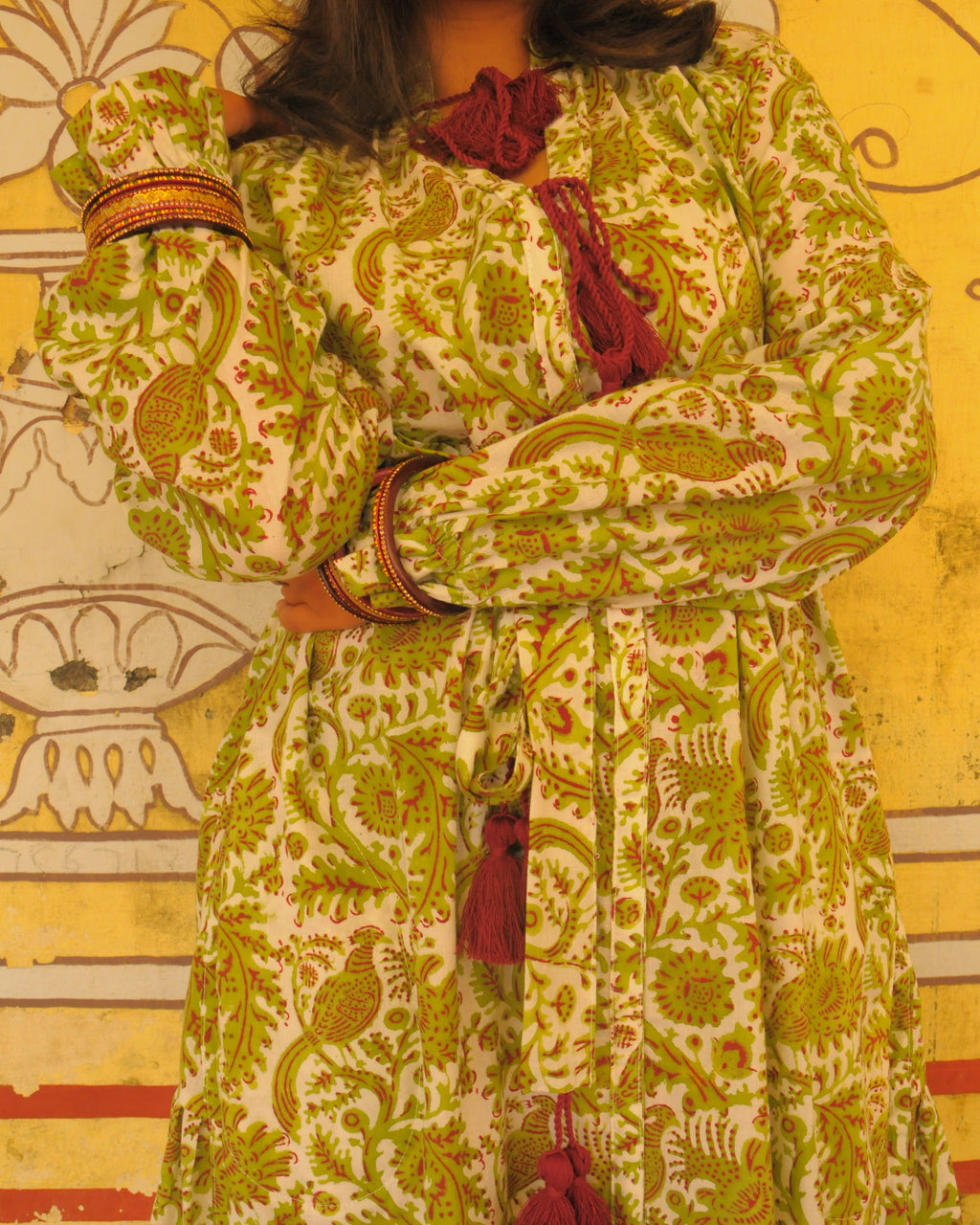 Peacock Palace Print With Burgandy Tassels