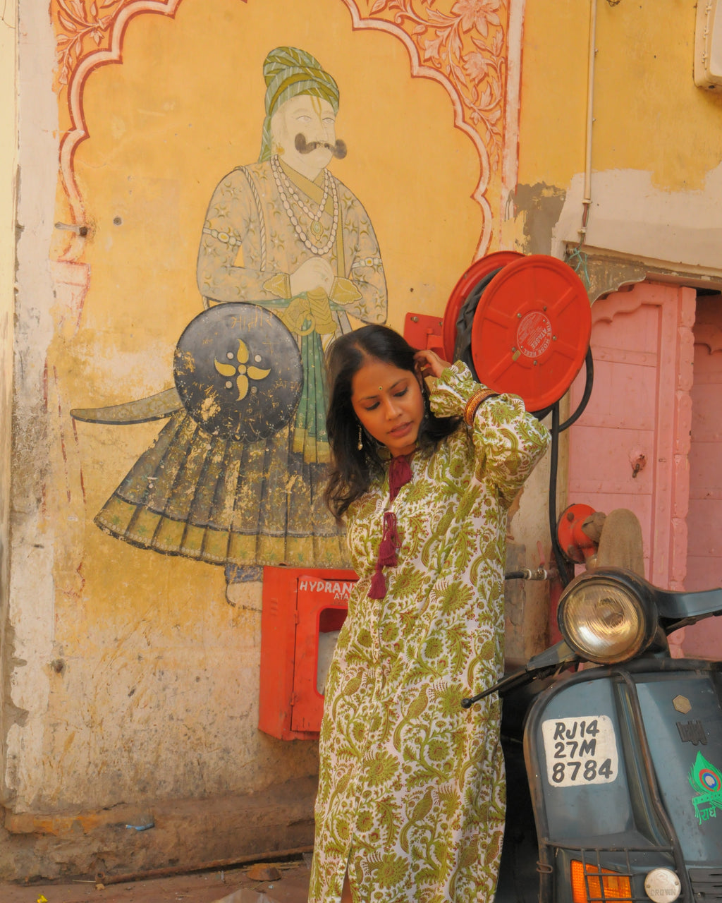 Peacock Palace Print With Burgandy Tassels