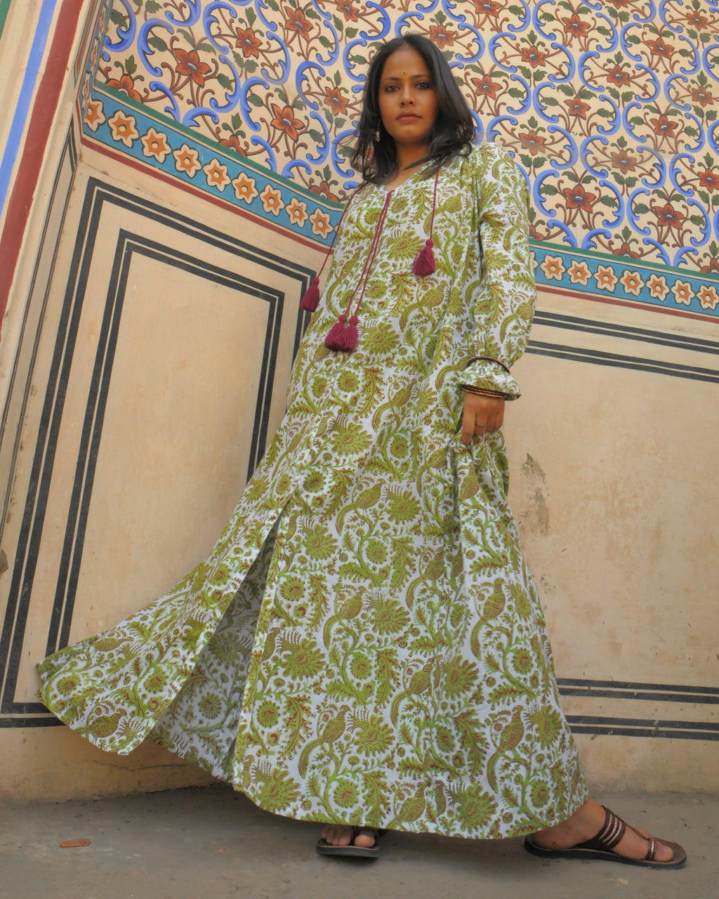 Peacock Palace Print With Burgandy Tassels