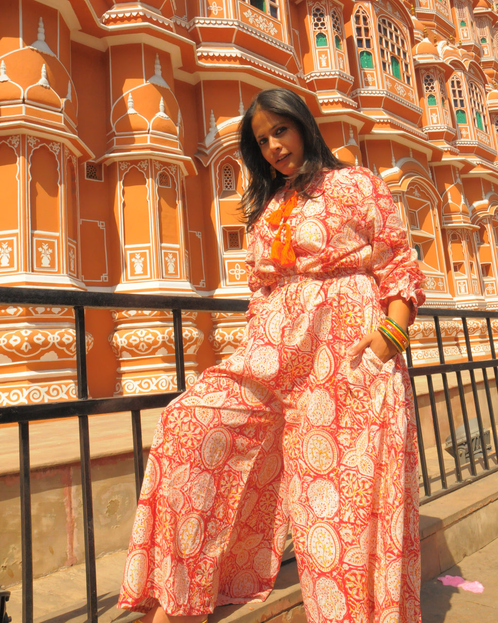 Mahal Hawa Print With Bright Orange Tassels