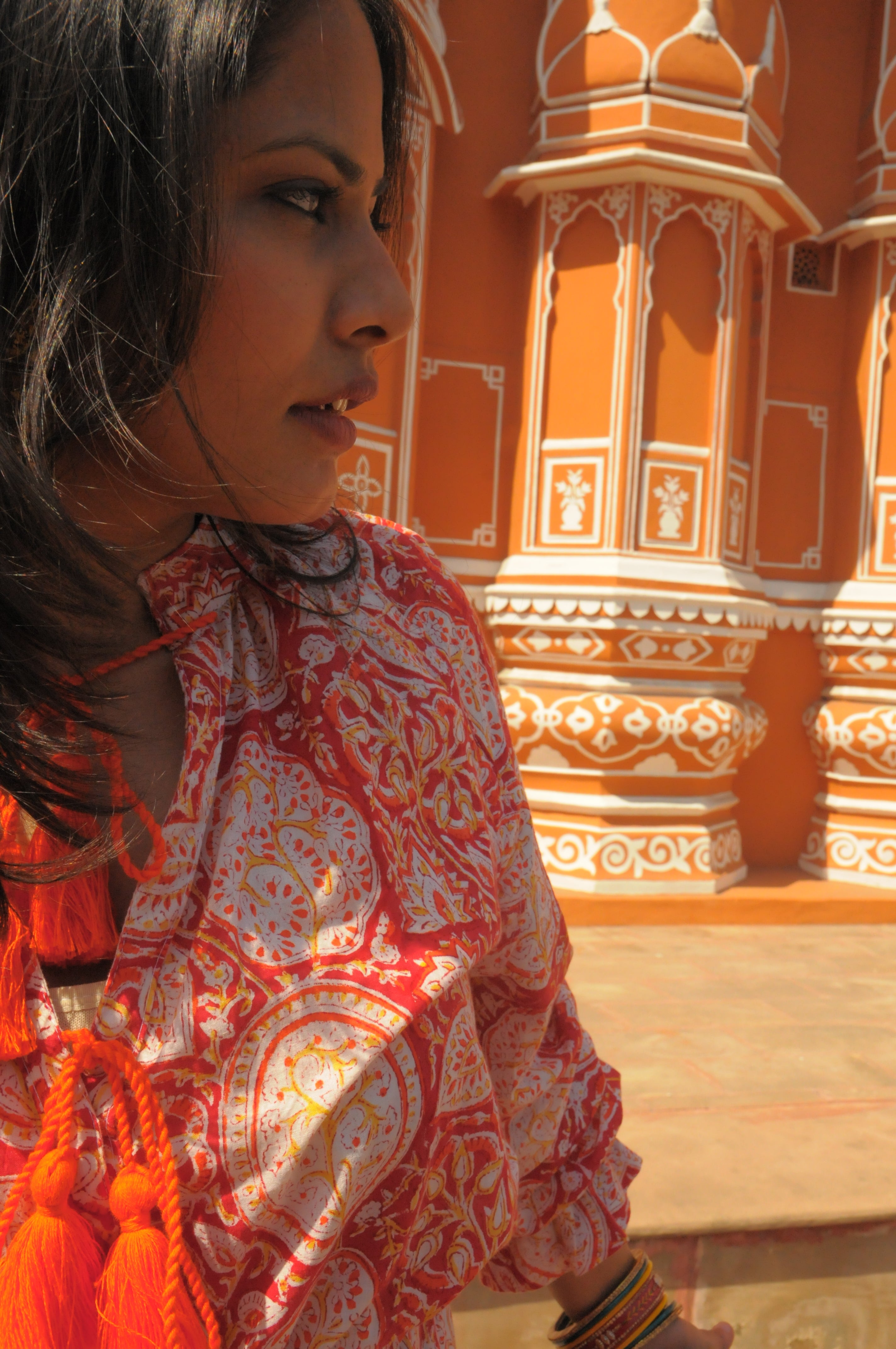 Mahal Hawa Print With Bright Orange Tassels