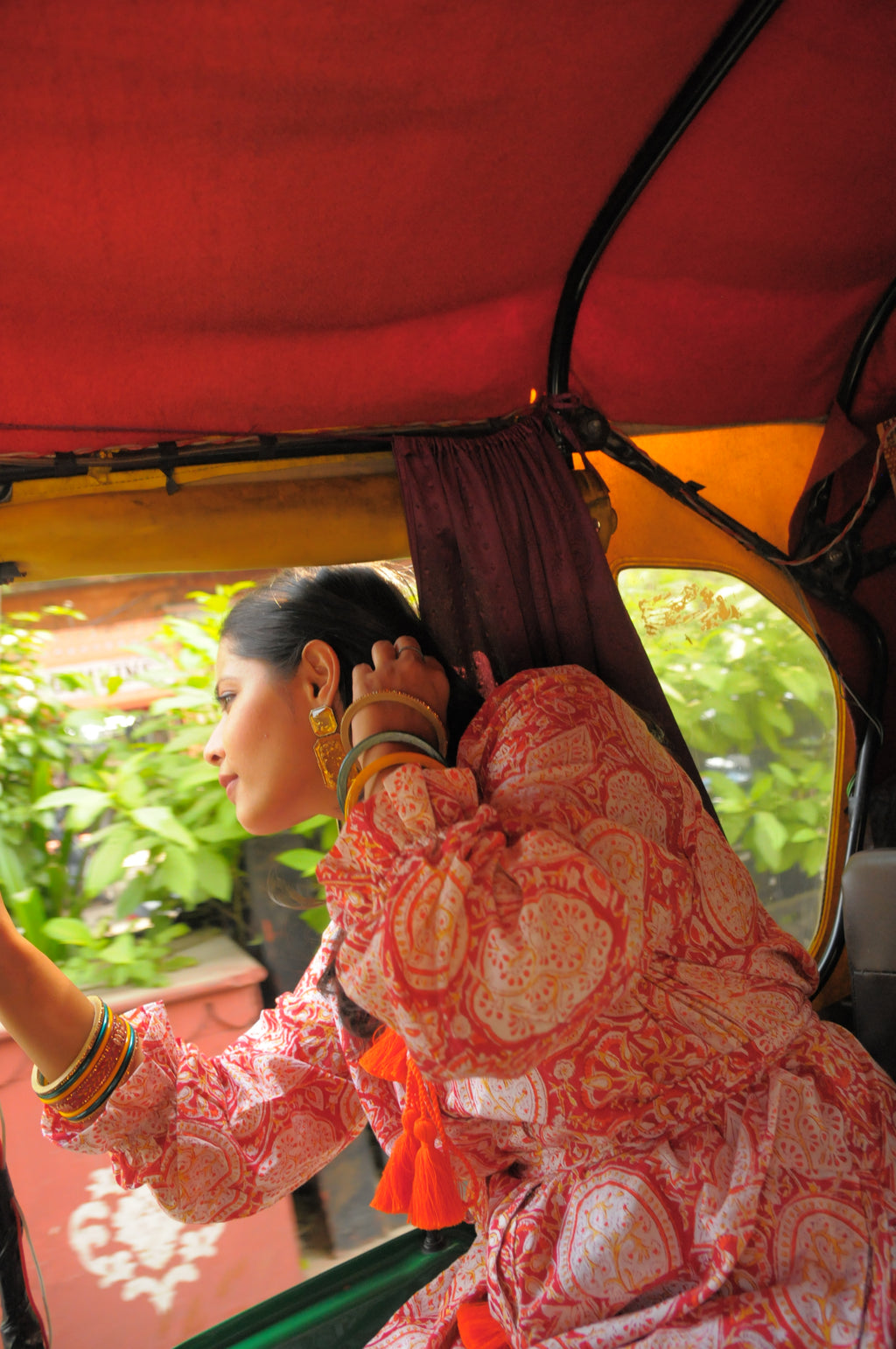 Mahal Hawa Print With Bright Orange Tassels