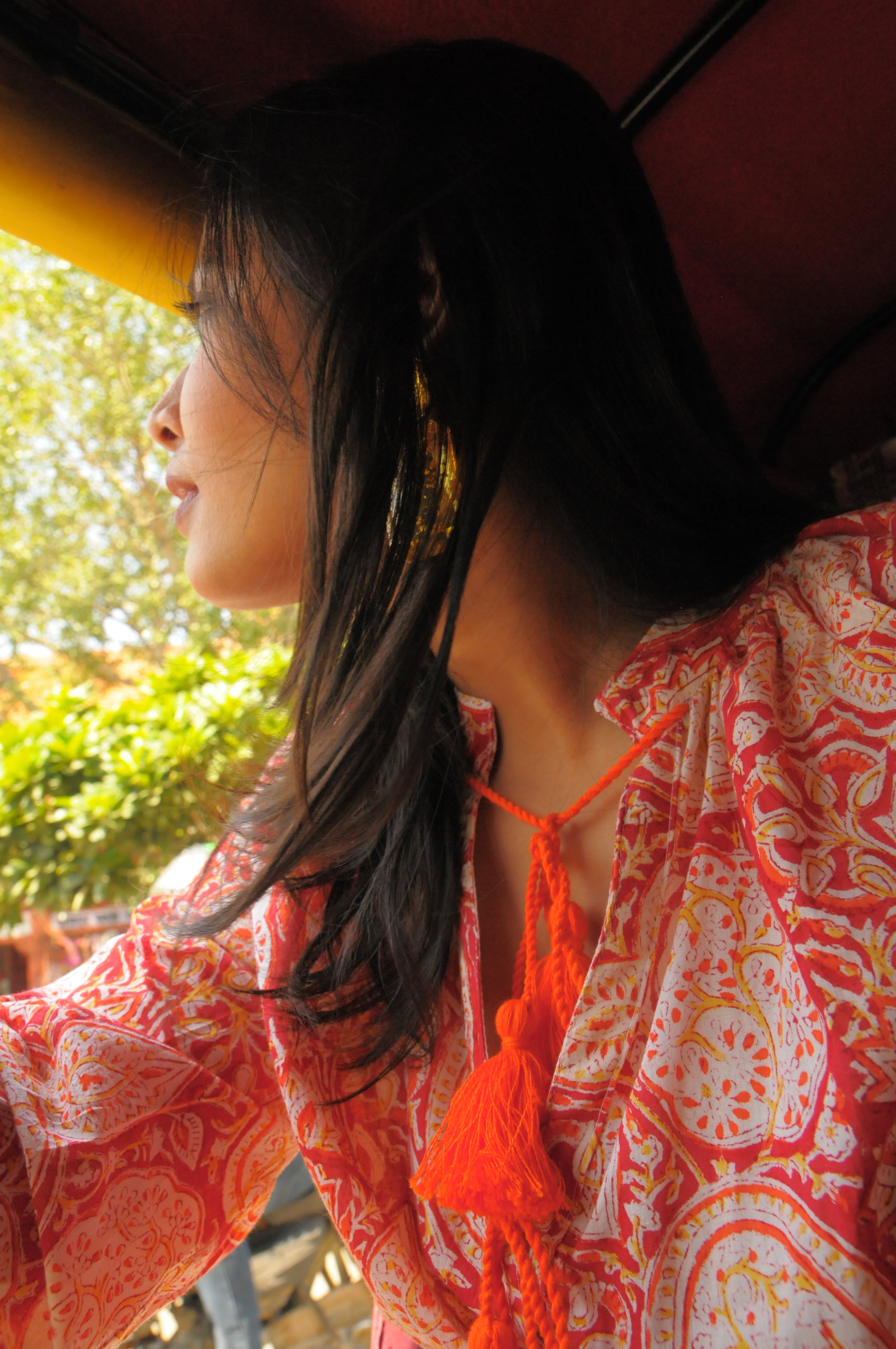 Mahal Hawa Print With Bright Orange Tassels