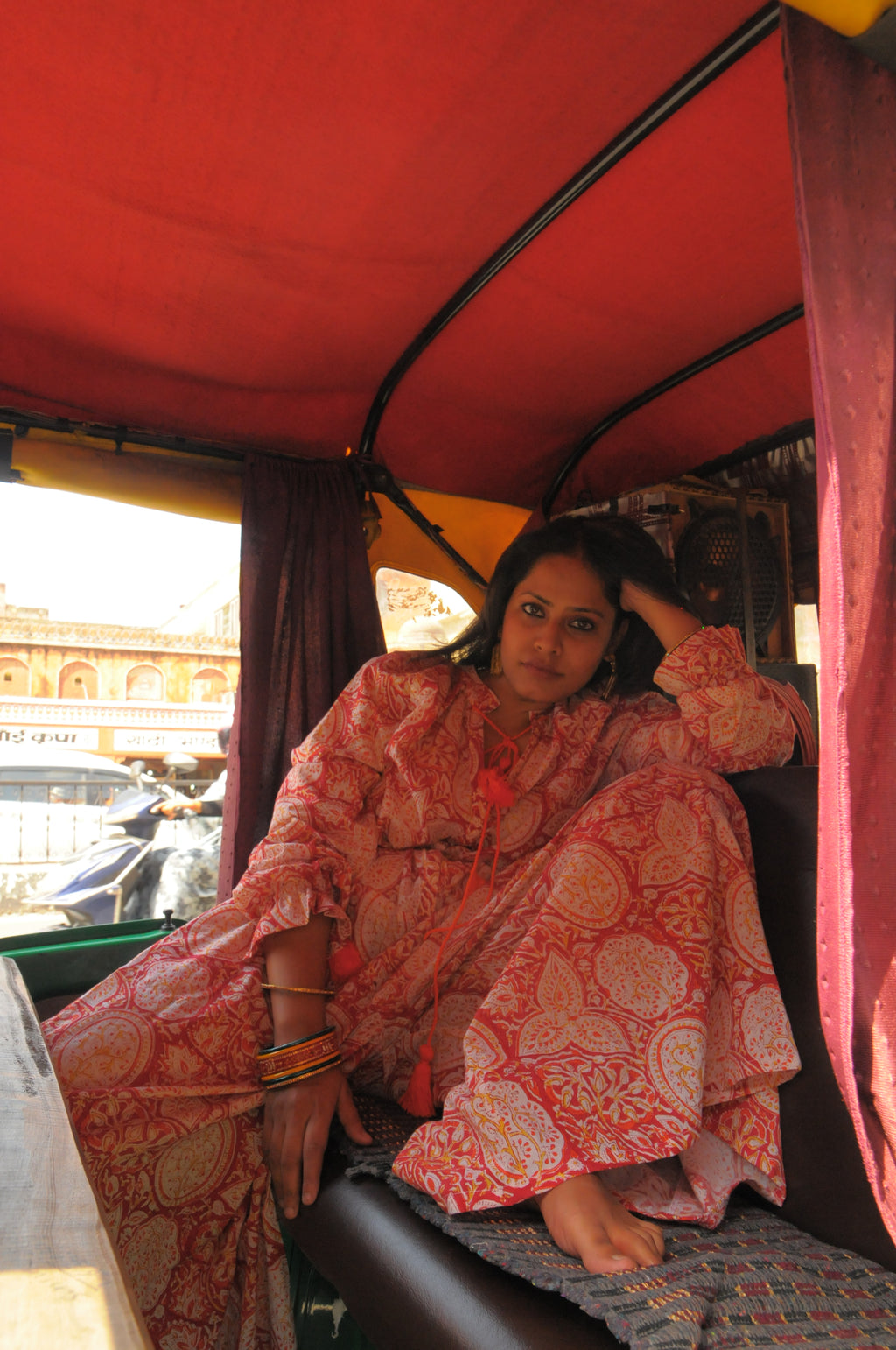 Mahal Hawa Print With Bright Orange Tassels