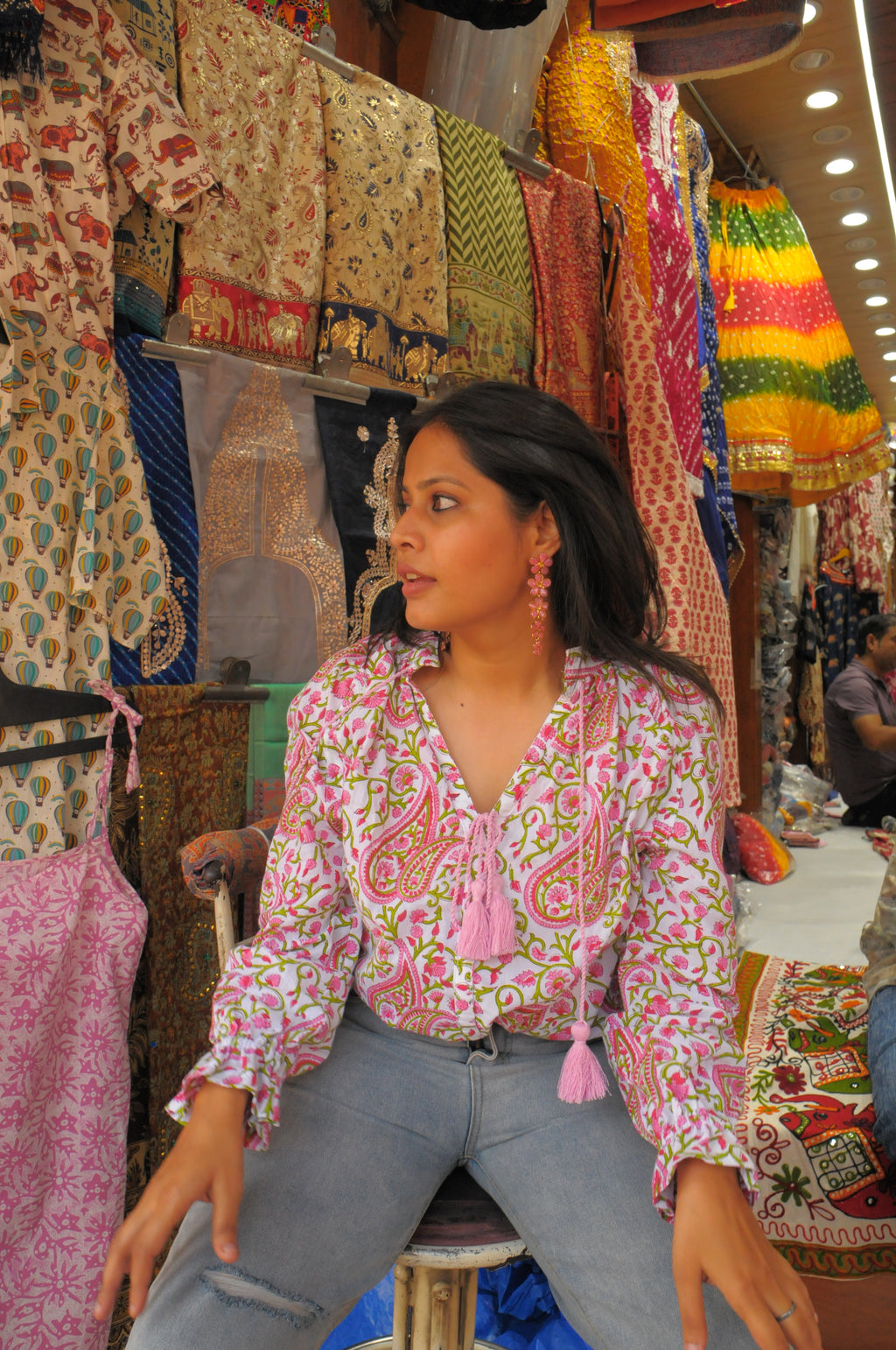 Rose Paisley Print With Light Pink Tassels