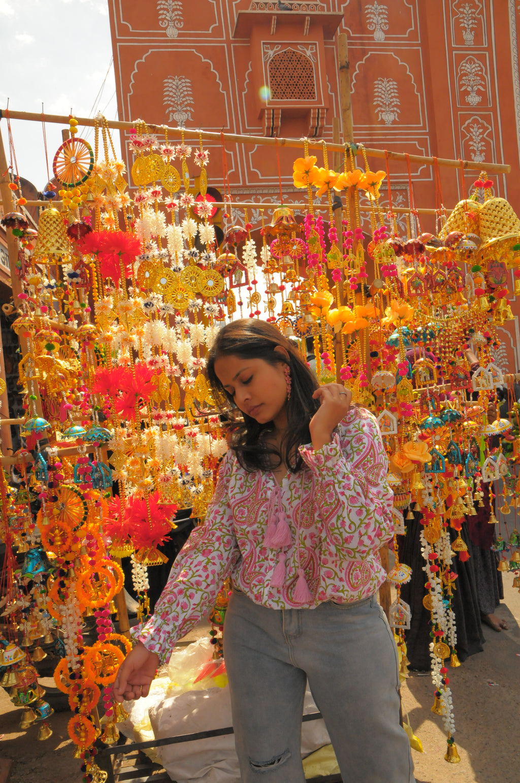 Rose Paisley Print With Light Pink Tassels