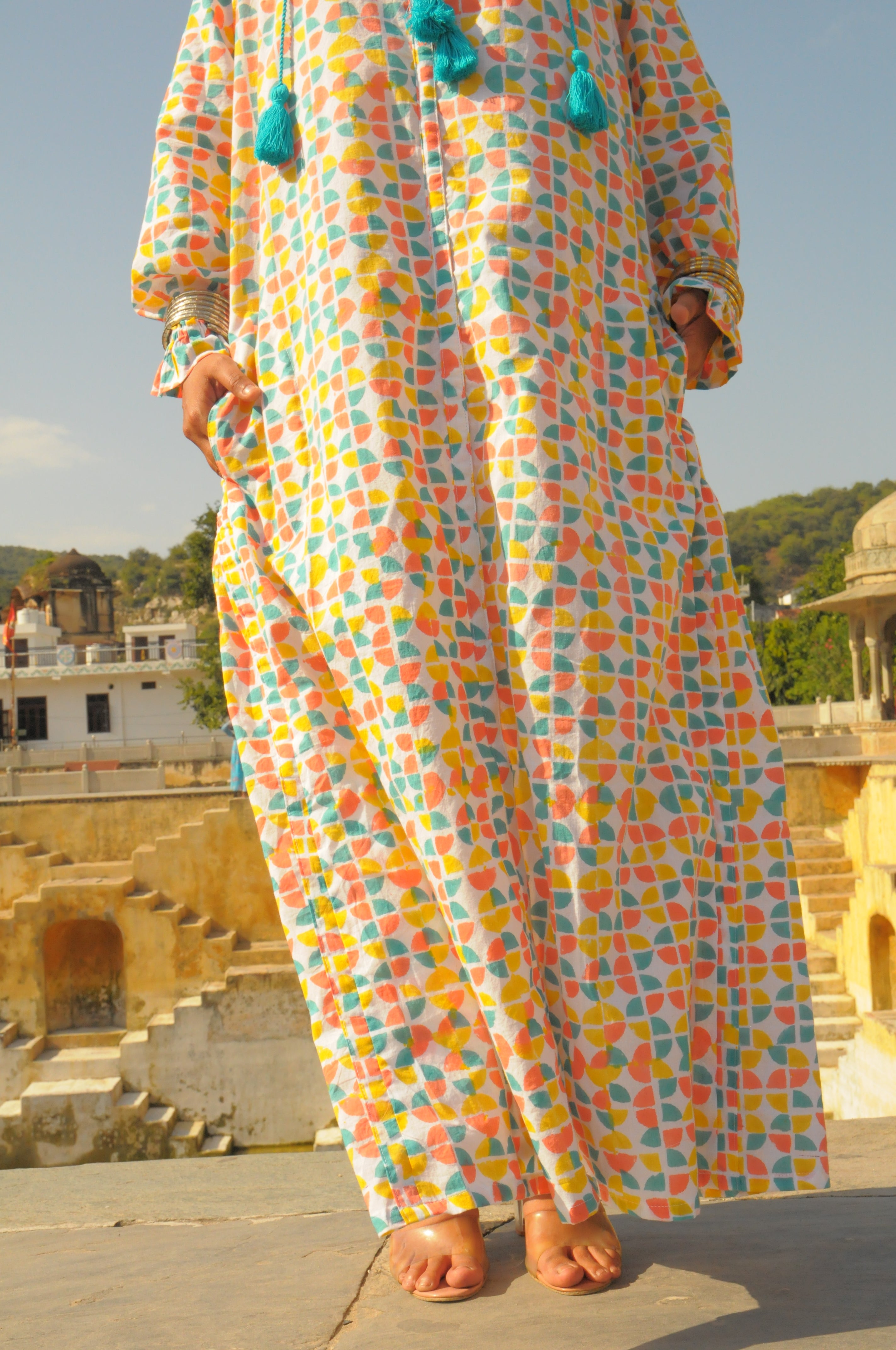 Rajasthani Retro Print With Turquoise Tassels
