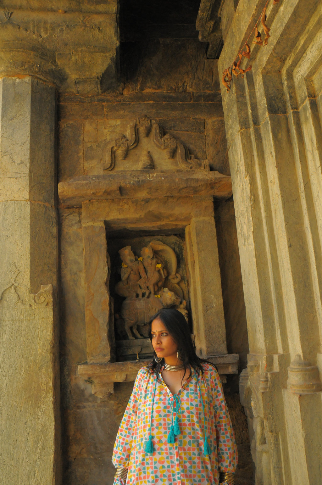 Rajasthani Retro Print With Turquoise Tassels