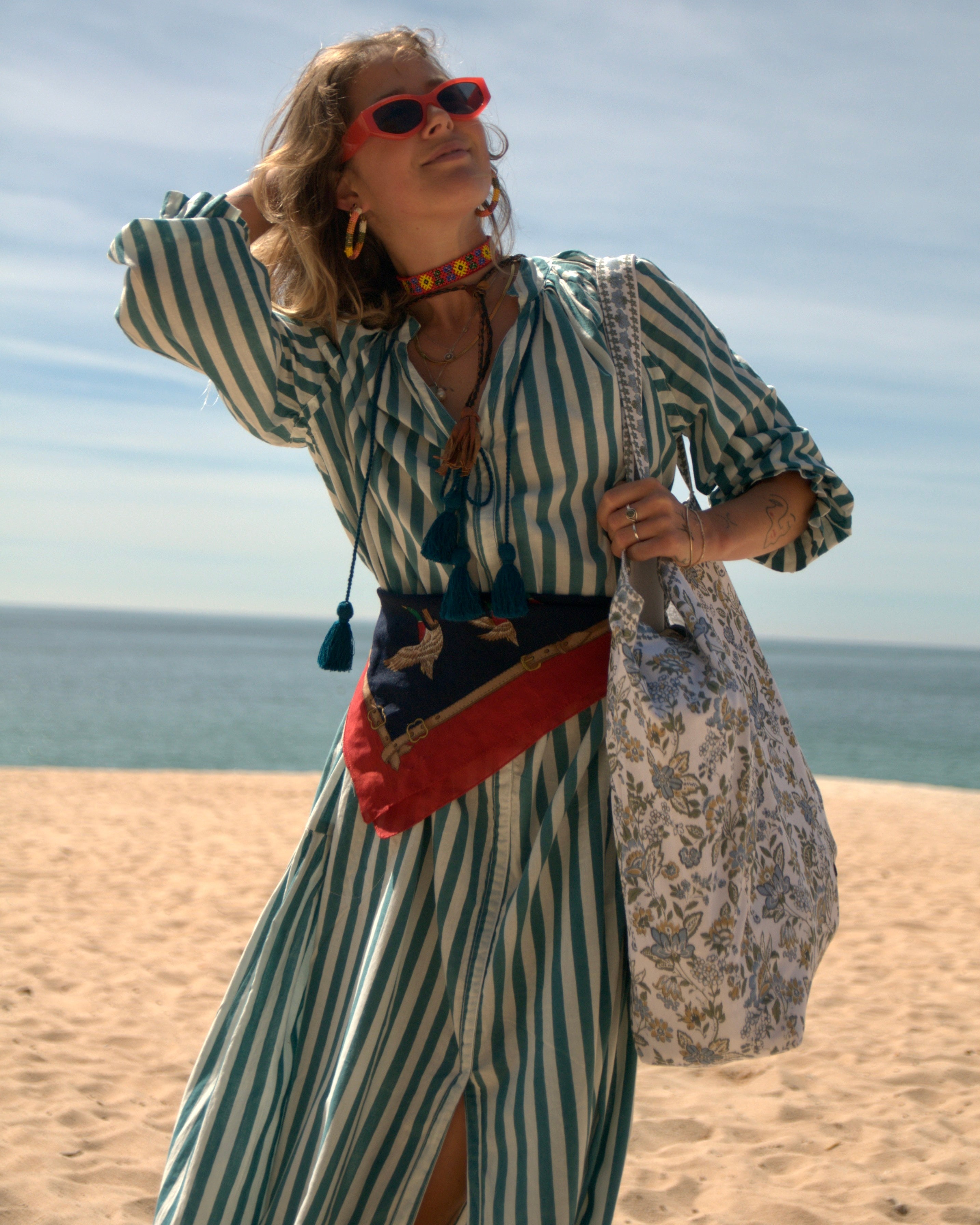 Maxi Kaftan in Sea Breeze Print With Teal Green Tassels - PRE ORDER