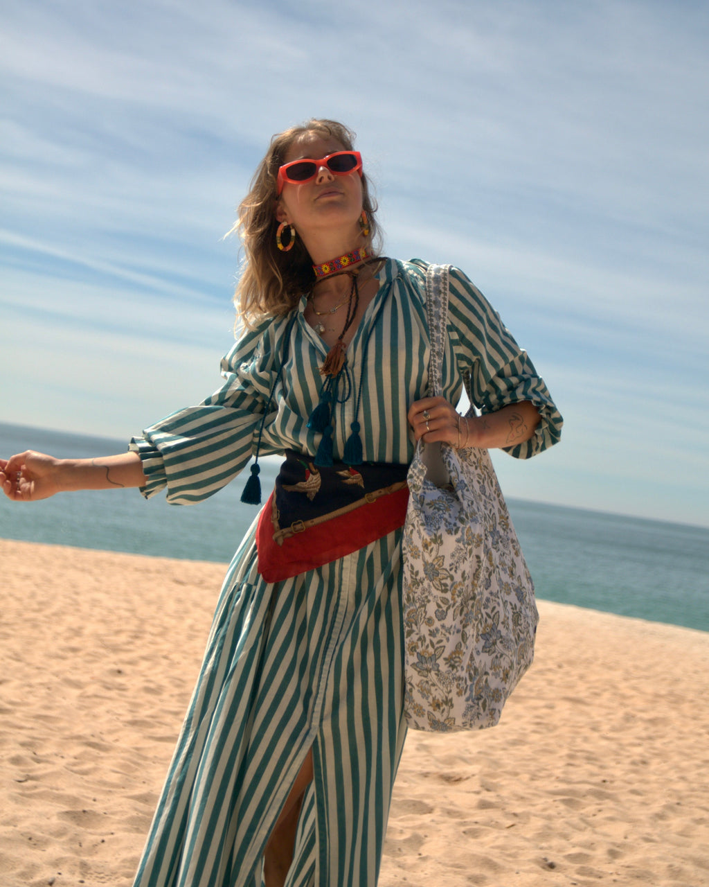 Maxi Kaftan in Sea Breeze Print With Teal Green Tassels - PRE ORDER