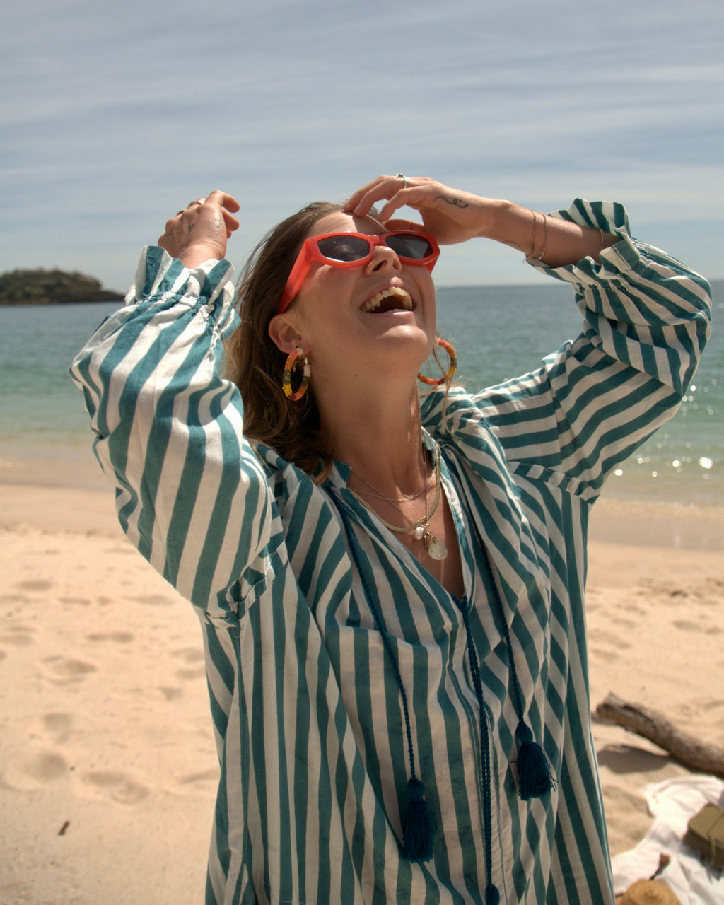 Maxi Kaftan in Sea Breeze Print With Teal Green Tassels - PRE ORDER