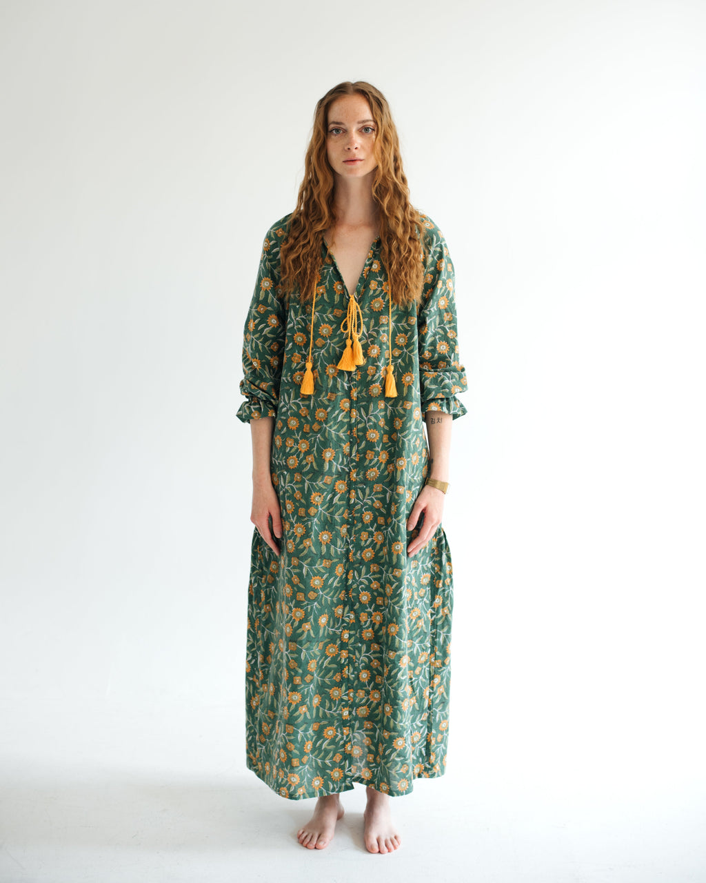 Block Print Maxi Dress Summer Green