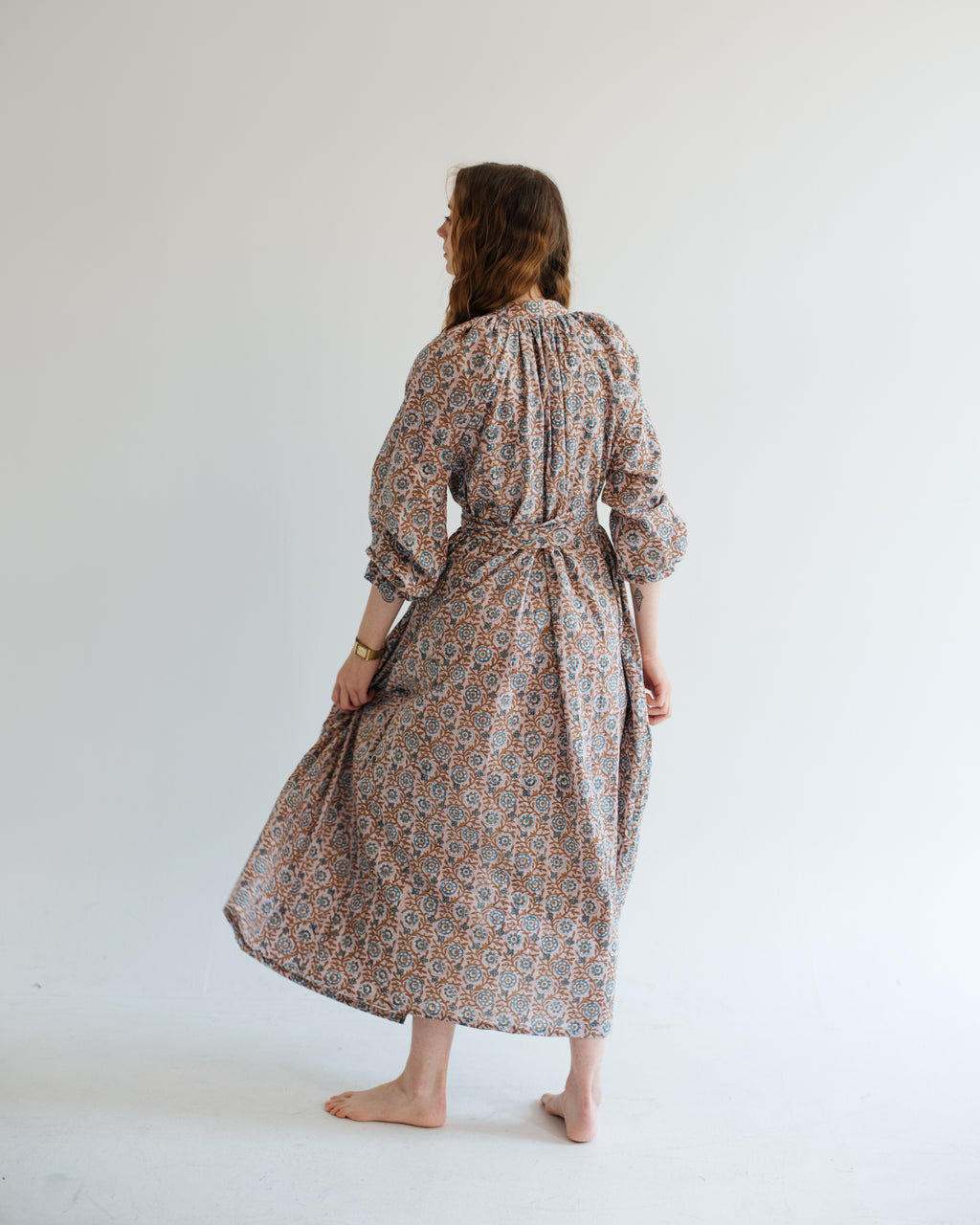 Maxi Kaftan in Dahlia Dreams Print With Baby Blue Tassels ~ PRE ORDER