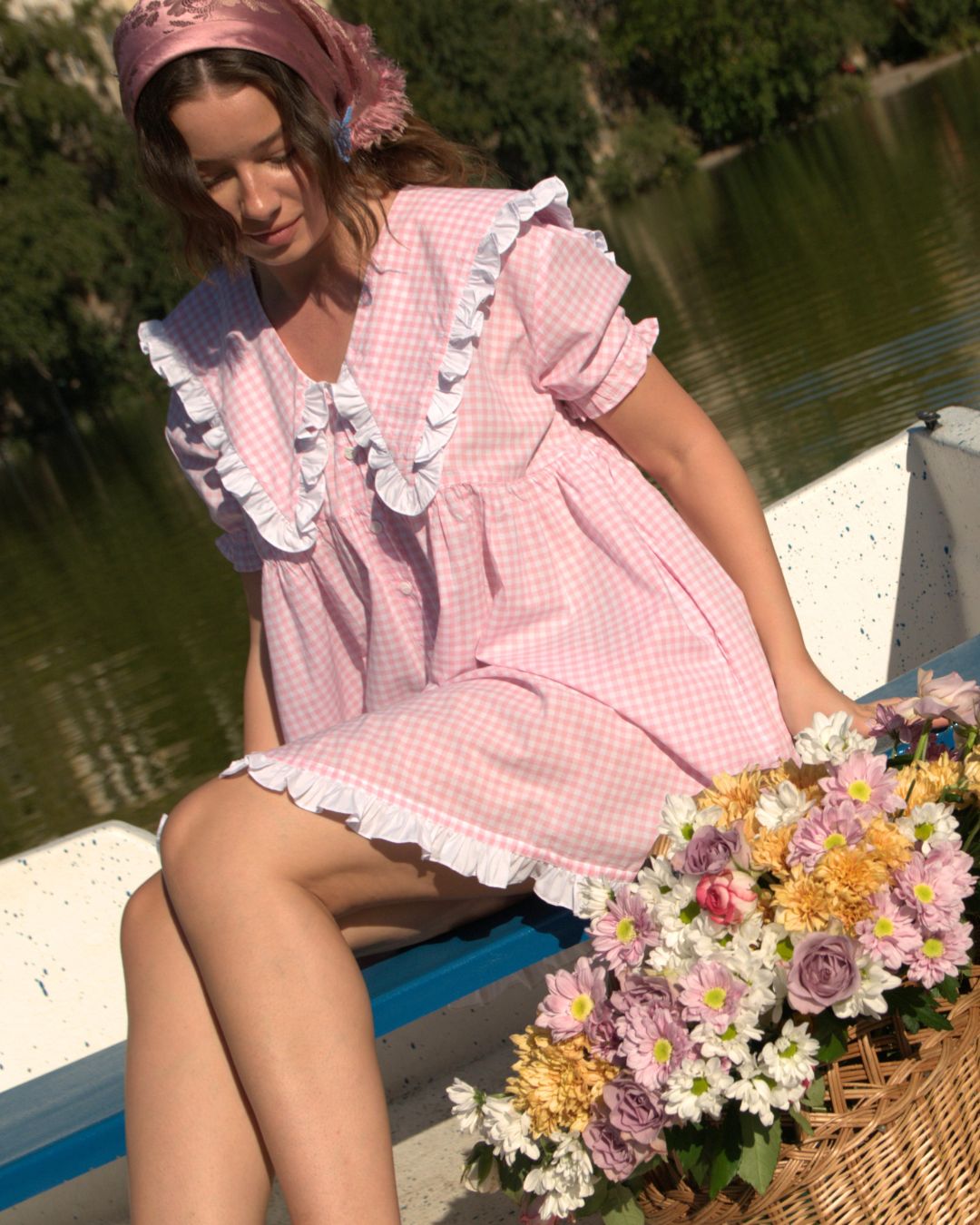 Flora Mini Vestido em Cor-de-Rosa Vichy - PRÉ-ENCOMENDA