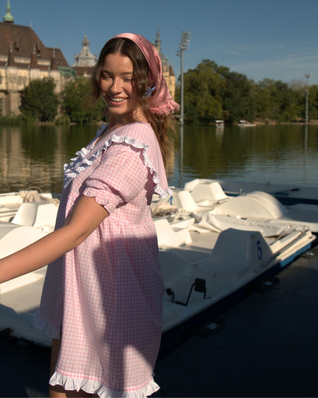 Flora Mini Vestido em Cor-de-Rosa Vichy - PRÉ-ENCOMENDA