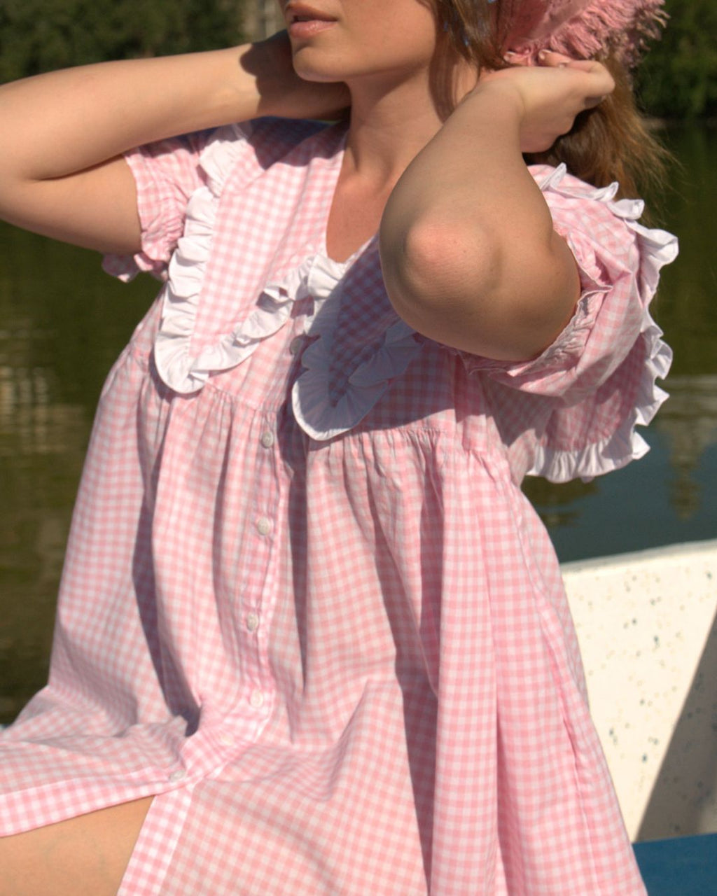 Flora Mini Vestido em Cor-de-Rosa Vichy - PRÉ-ENCOMENDA