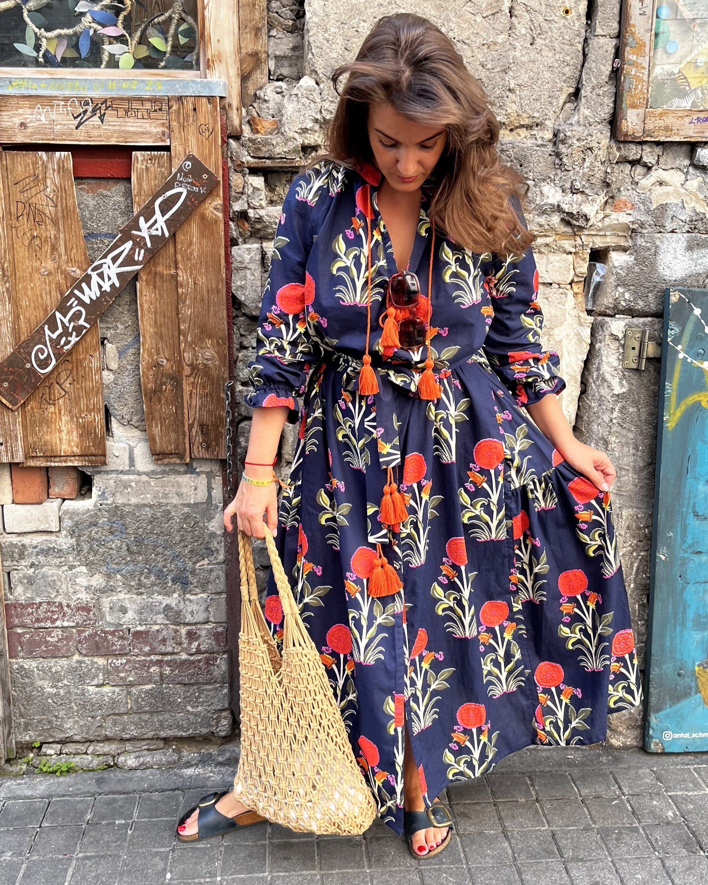 Maxi Kaftan in Amazonas Print With Orange Tassels - PRE ORDER