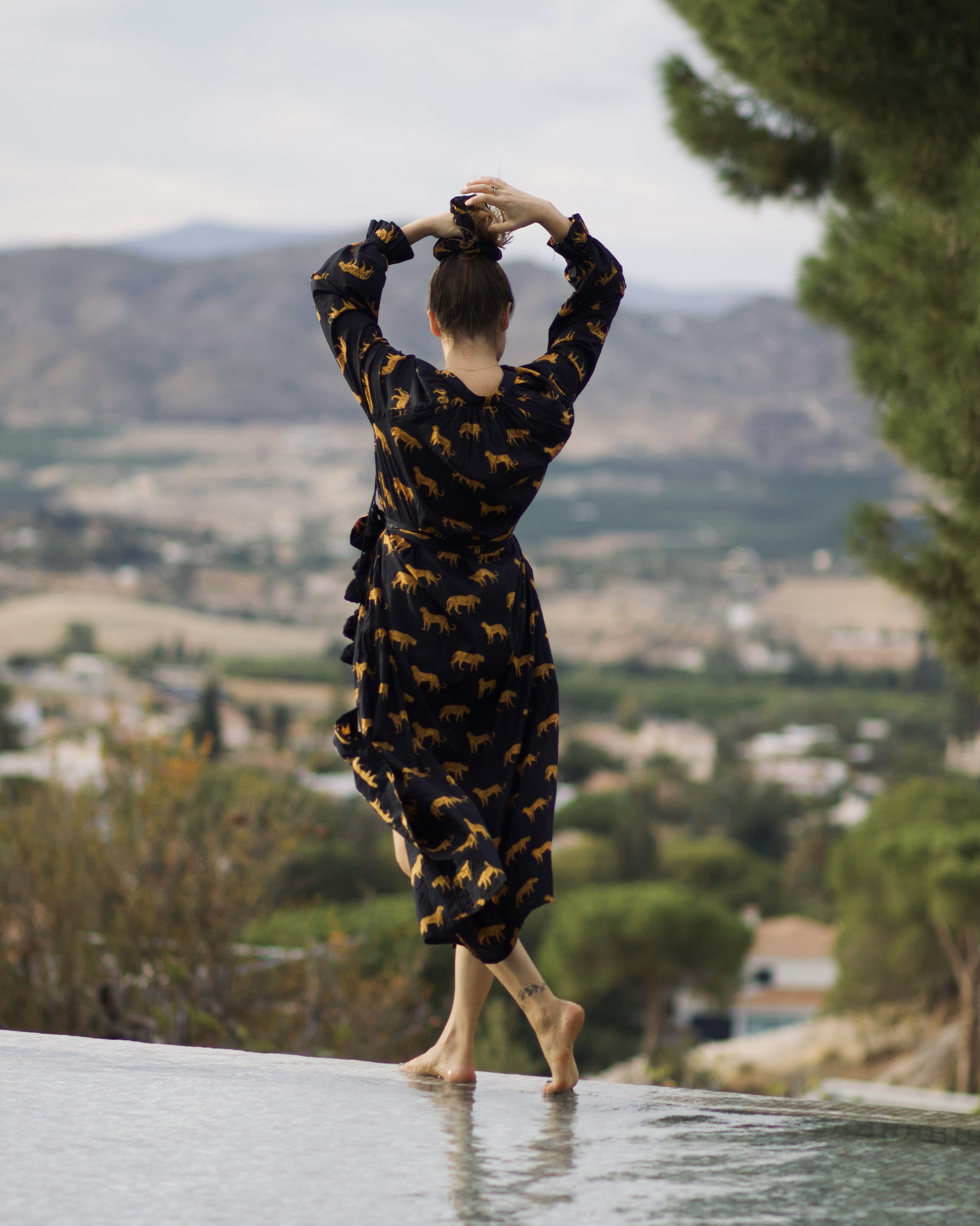 Maxi Kaftan in Black Pantha Print With Black Tassels - PRE ORDER
