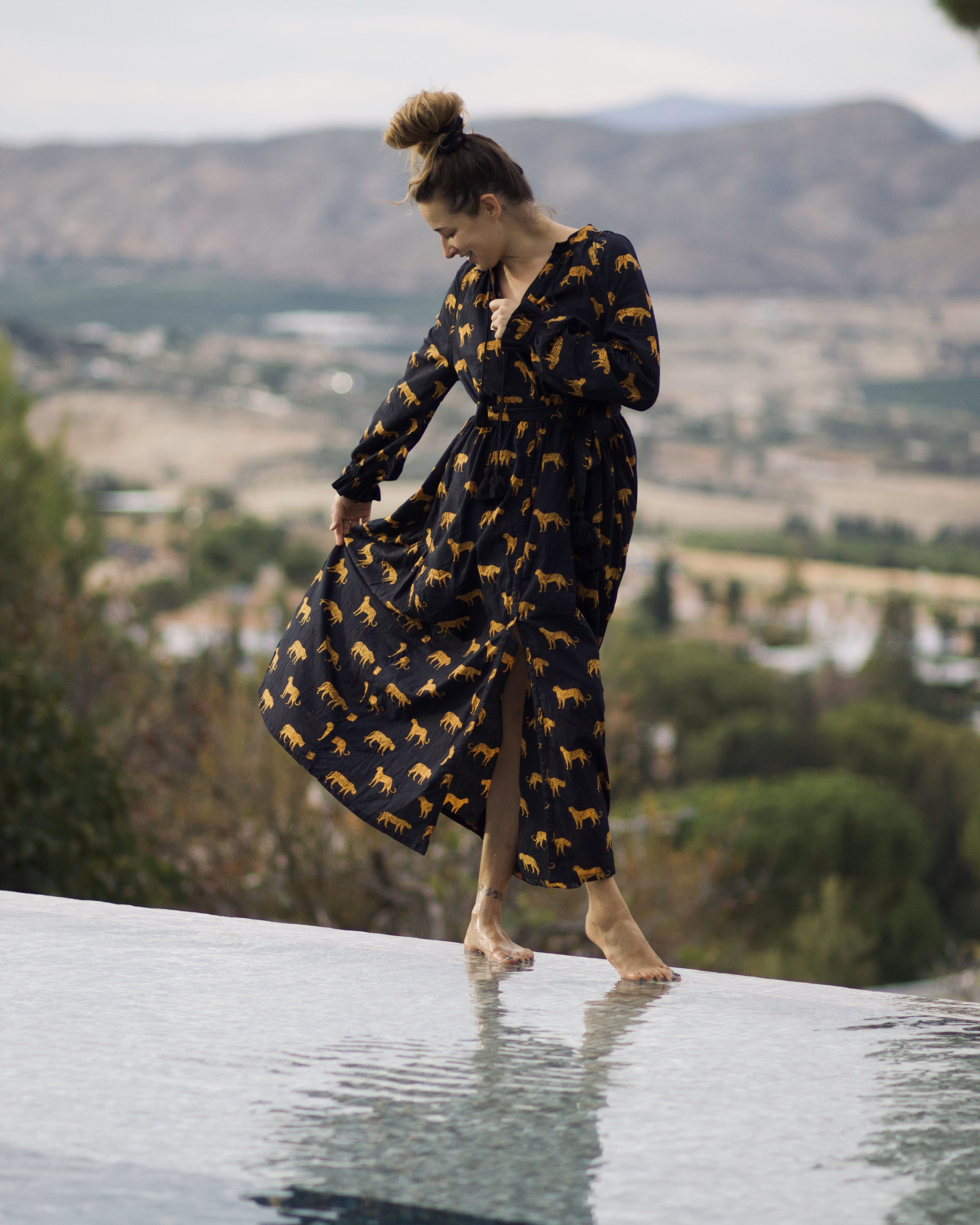 Maxi Kaftan in Black Panther Print With Black Tassels - PRE ORDER