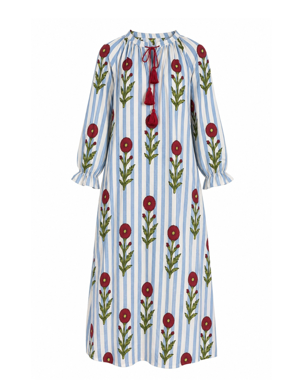Maxi Kaftan in Mexican Love With Red Burgandy Tassels