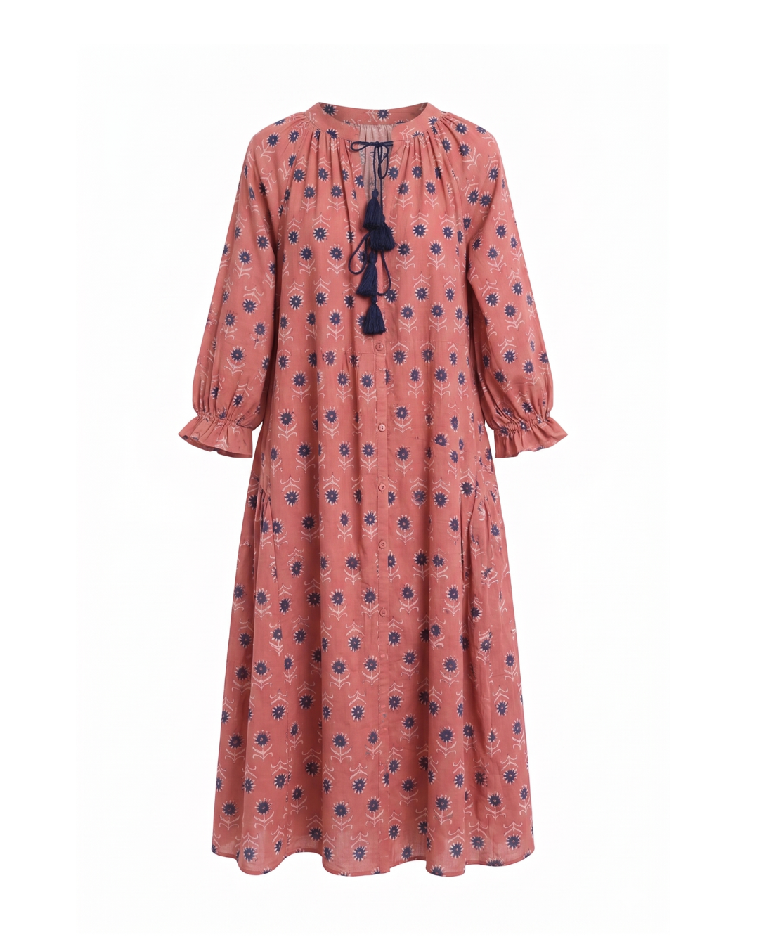 Maxi Kaftan in Copper Thistle With Dark Blue Tassels