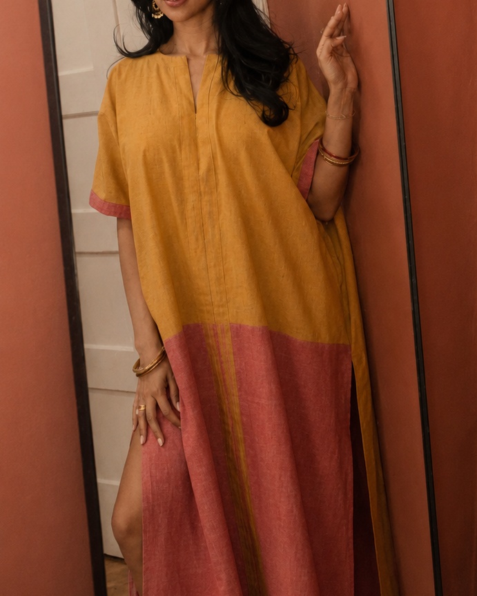 Keziah Kaftan ~ Naturally Dyed Loom Woven Desi Cotton and Hemp