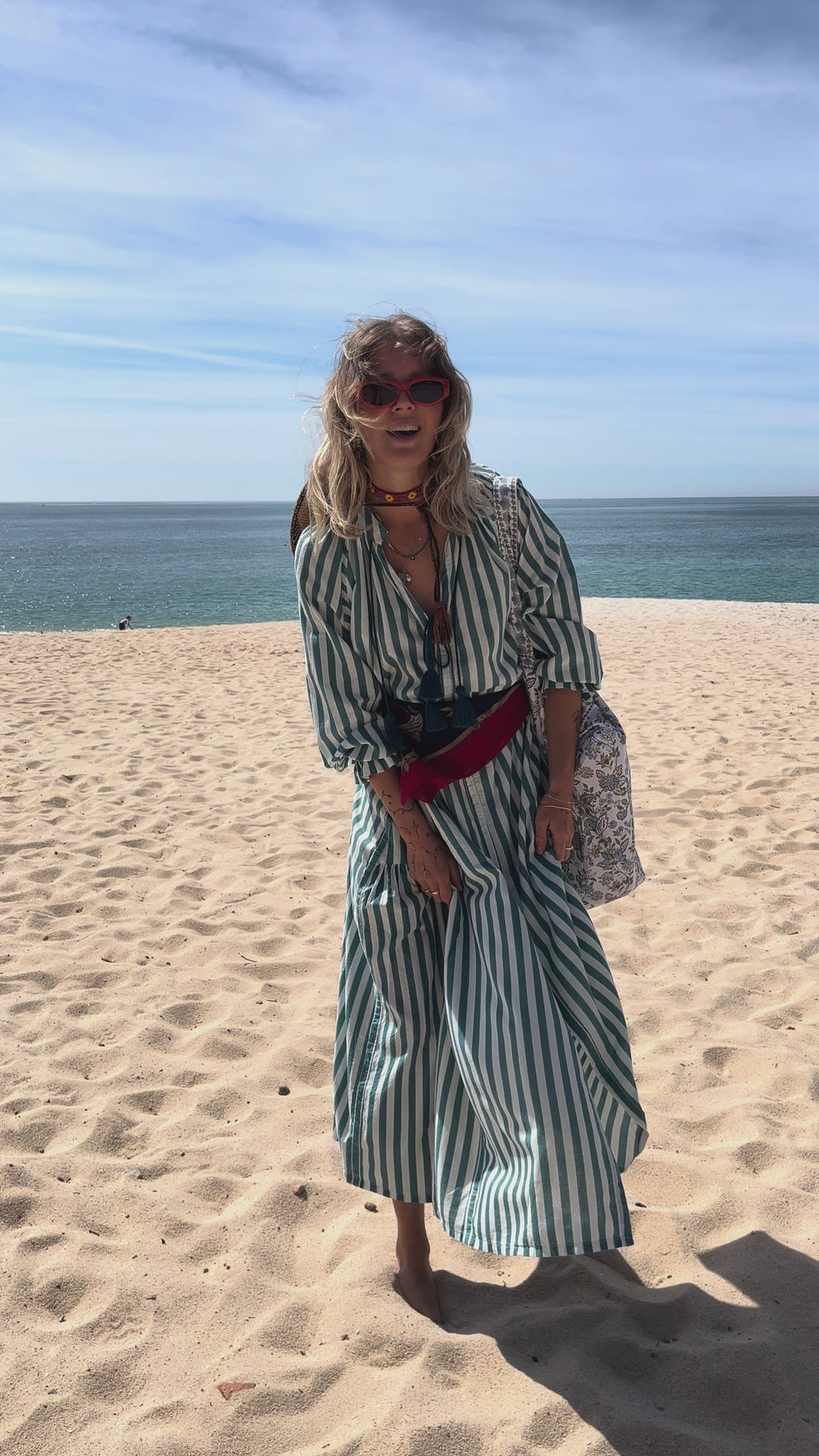 Maxi Kaftan in Sea Breeze Print With Teal Green Tassels - PRE ORDER