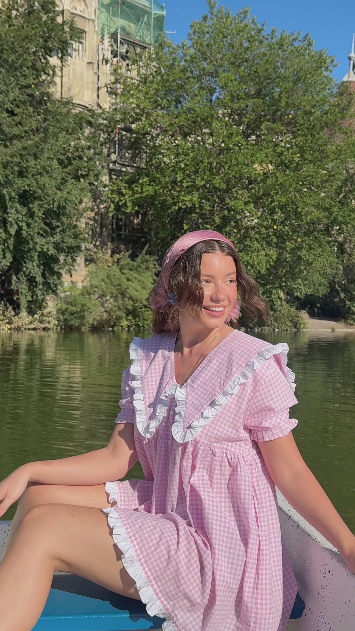 Flora Mini Vestido em Cor-de-Rosa Vichy - PRÉ-ENCOMENDA