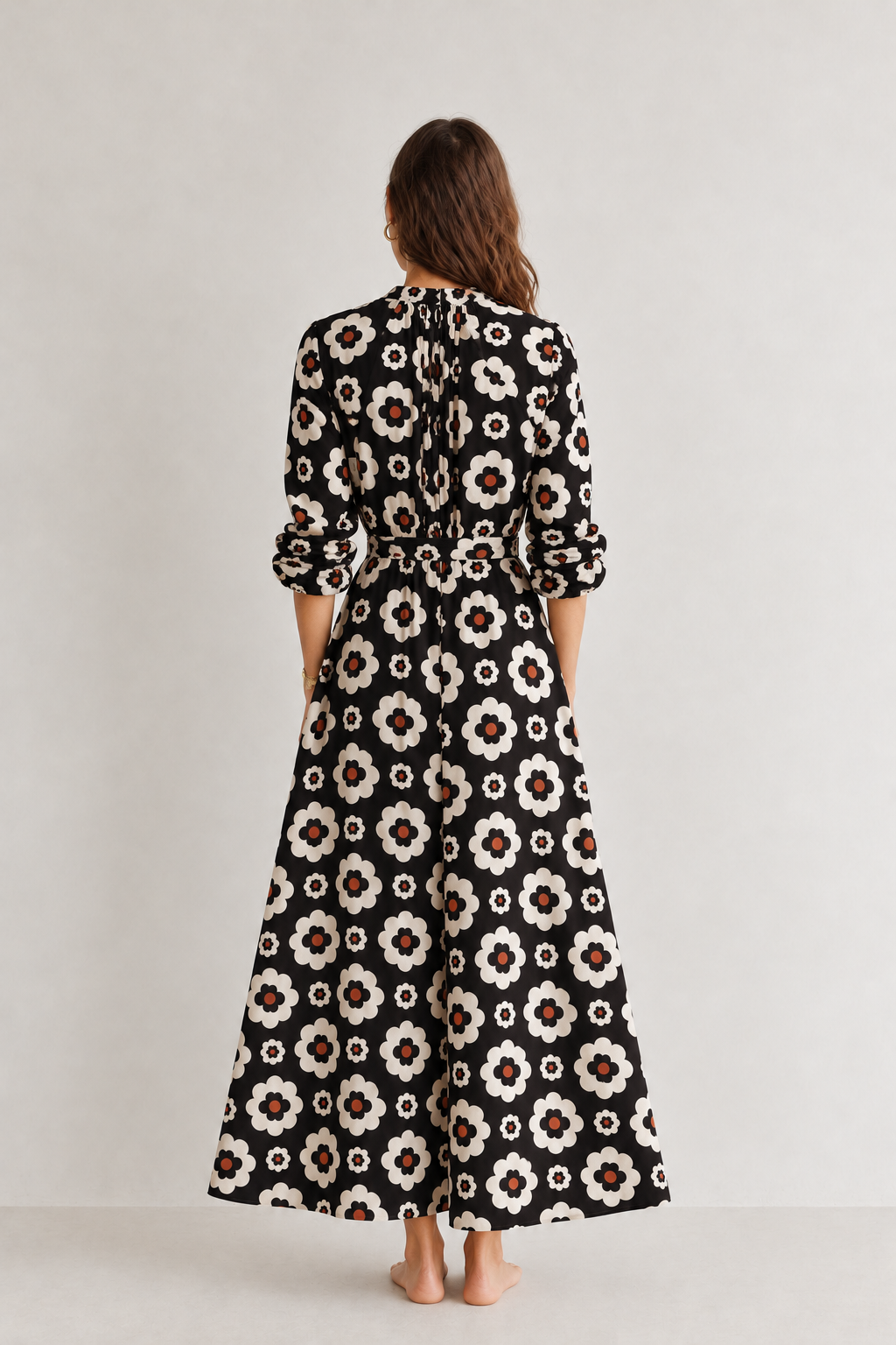 Maxi Kaftan in Black Daisy with Black Tassels - PRE ORDER